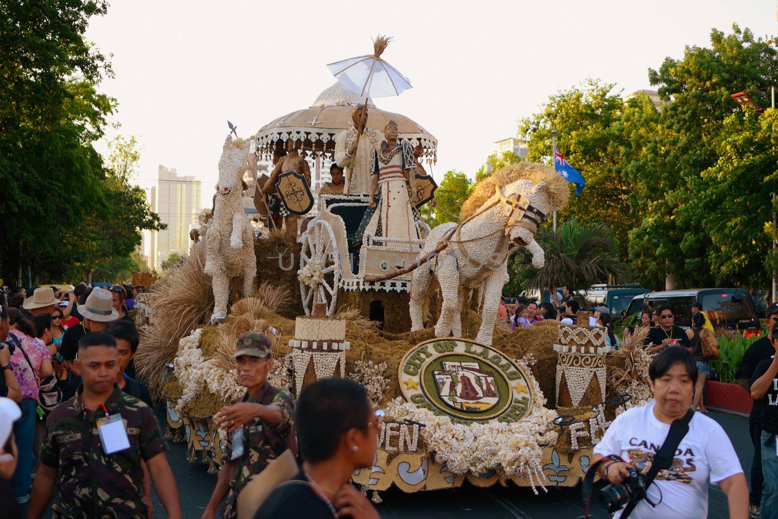 MANILA, PHILIPPINES - APR. 14: City of Laoag float made of garlic during Aliwan Fiesta, which is the biggest annual national festival competition on April 14, 2012 in Manila Philippines.