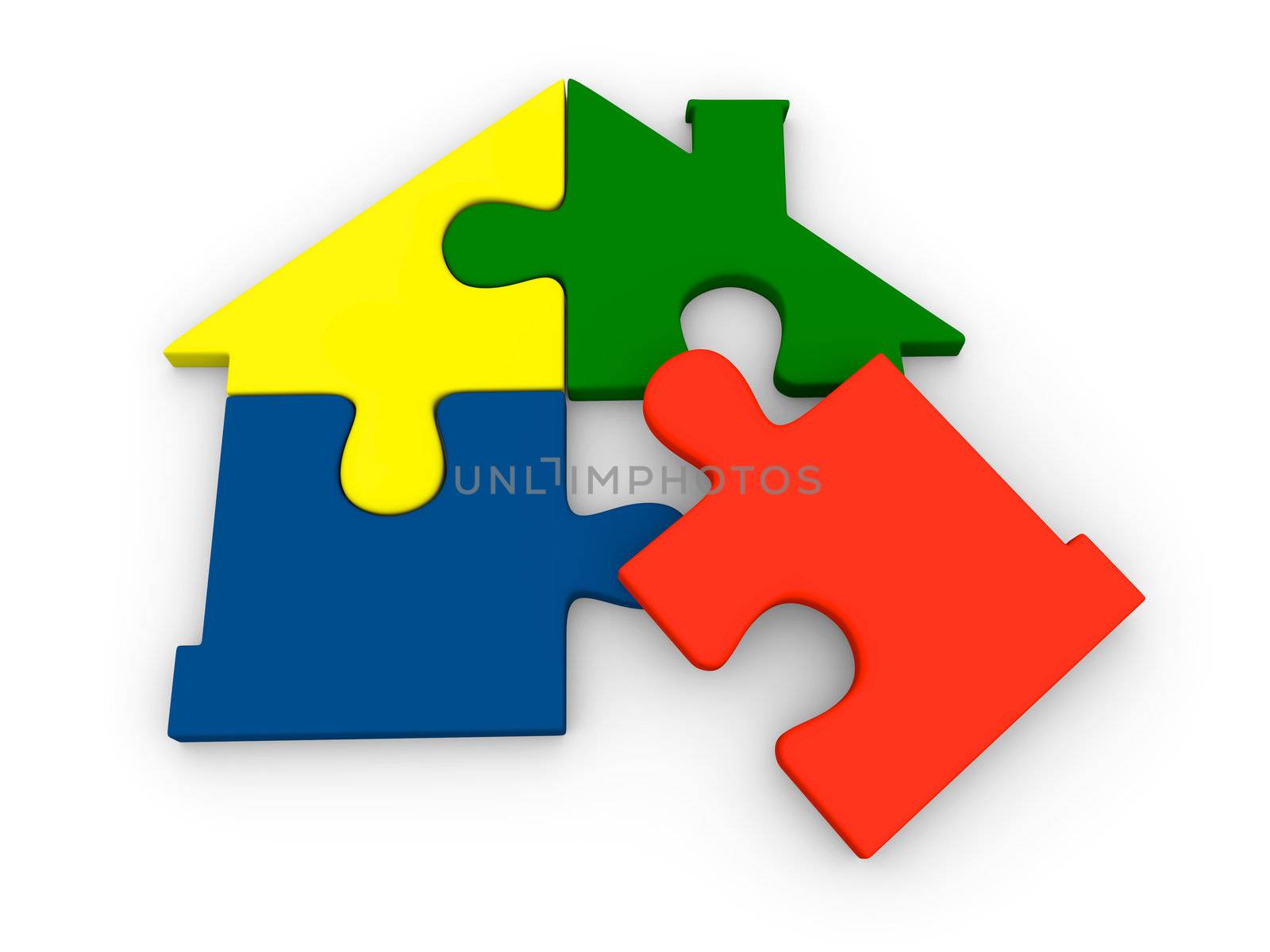 Colorful puzzle pieces completing house symbol