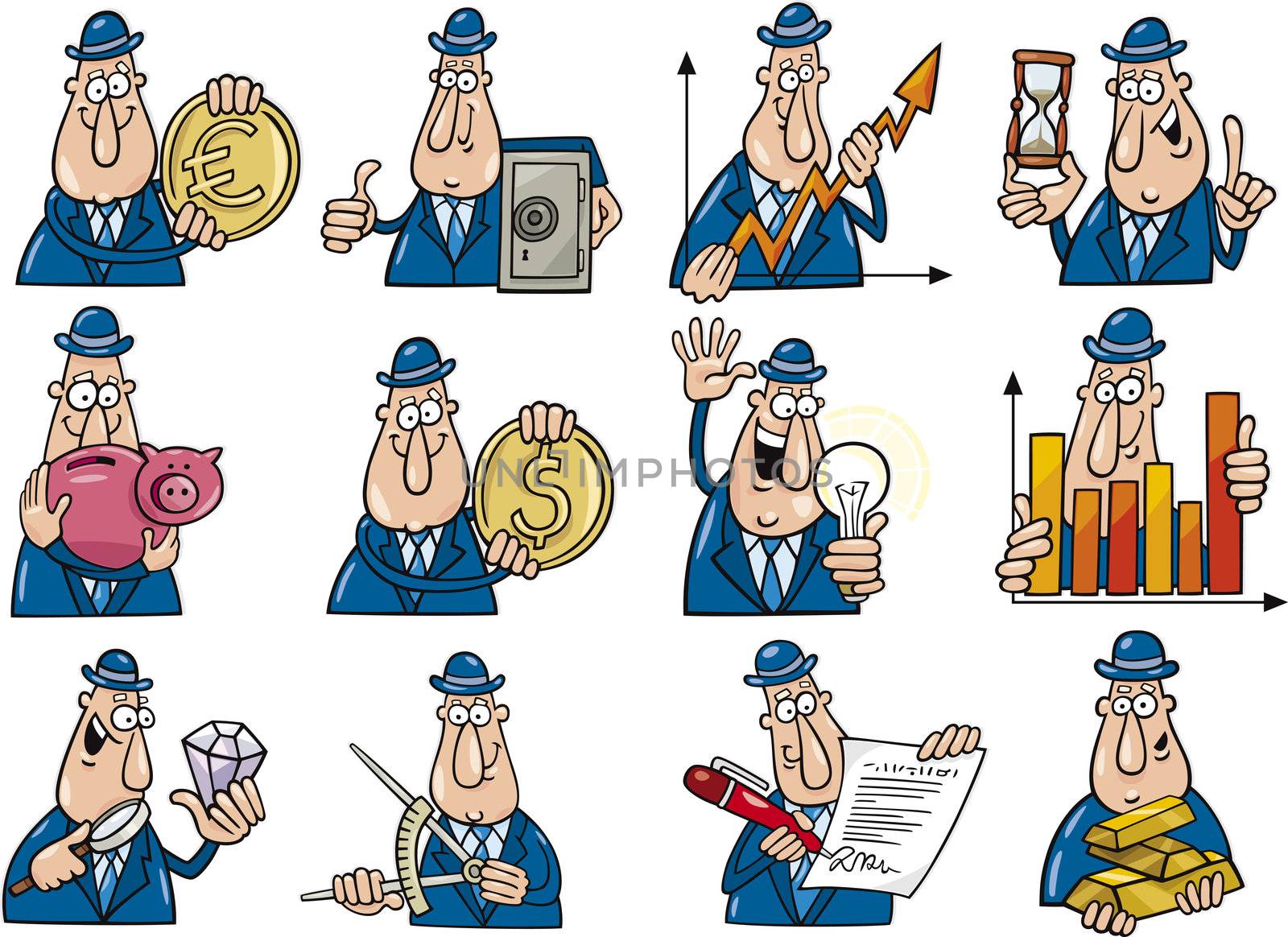 cartoon illustration of funny businessmen collection set