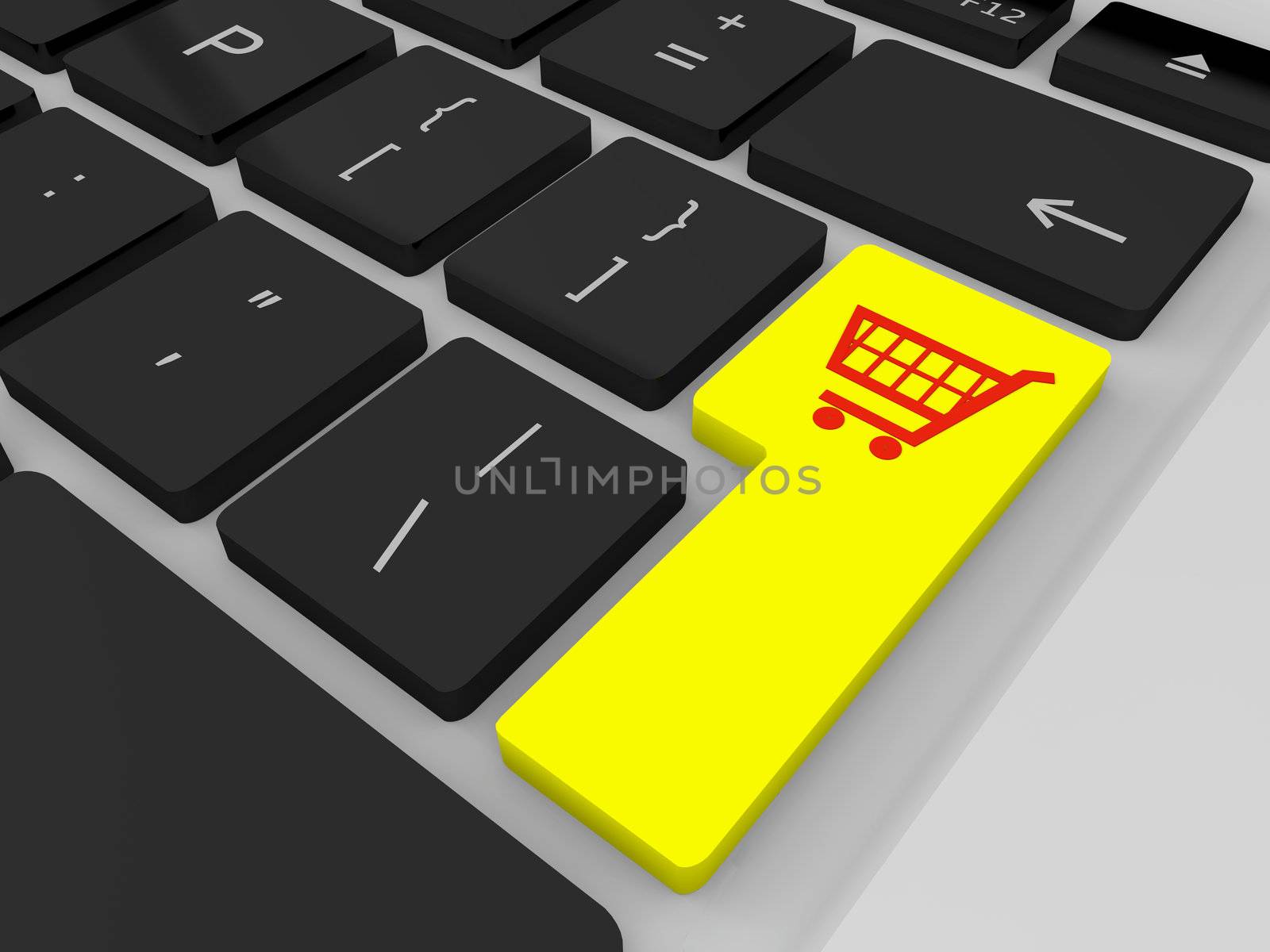 Yellow enter key with symbol of shopping trolley 