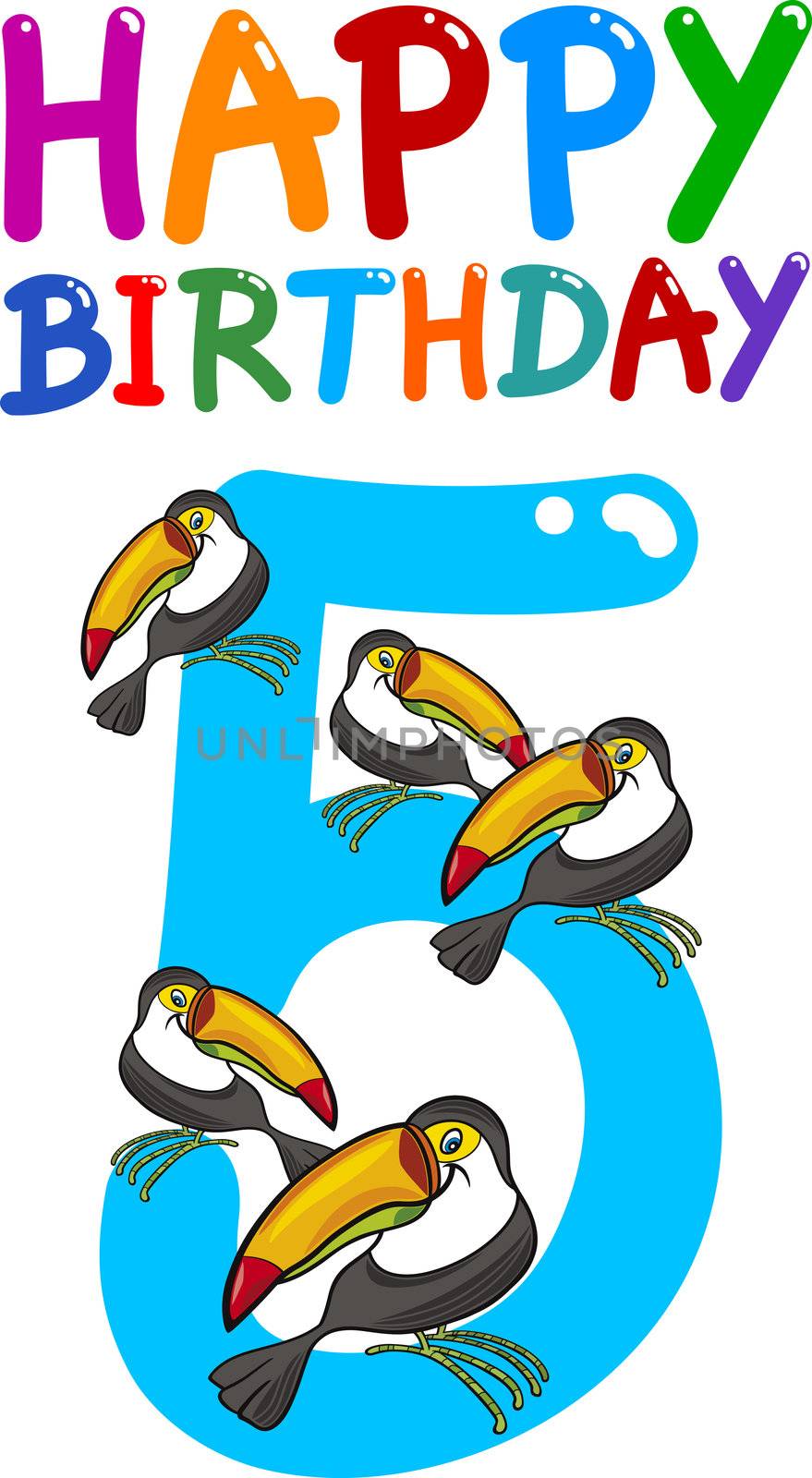 cartoon illustration design for fifth birthday anniversary