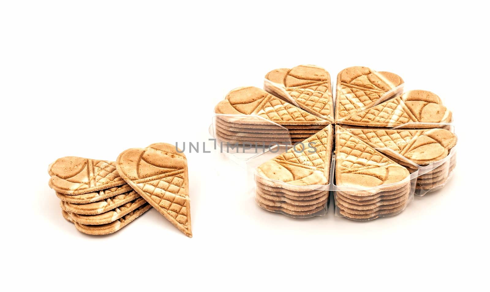 group of small wafer ice cream cone isolated on white background