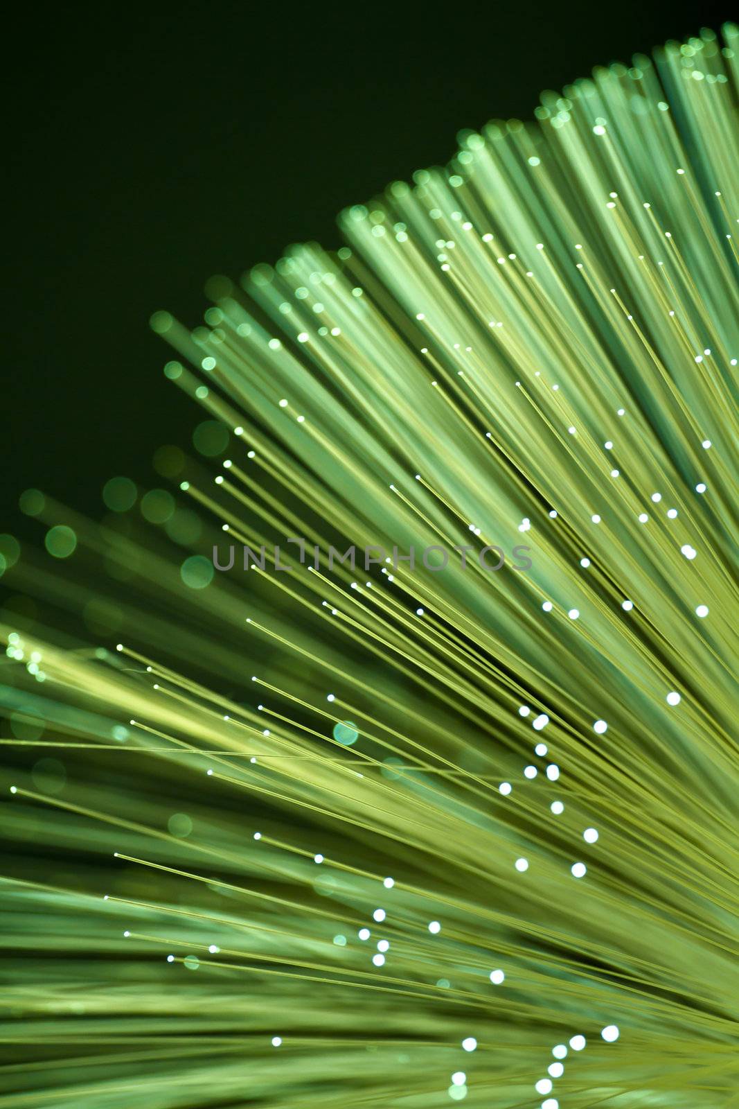 Fiber optics close-up, modern computer communication technology