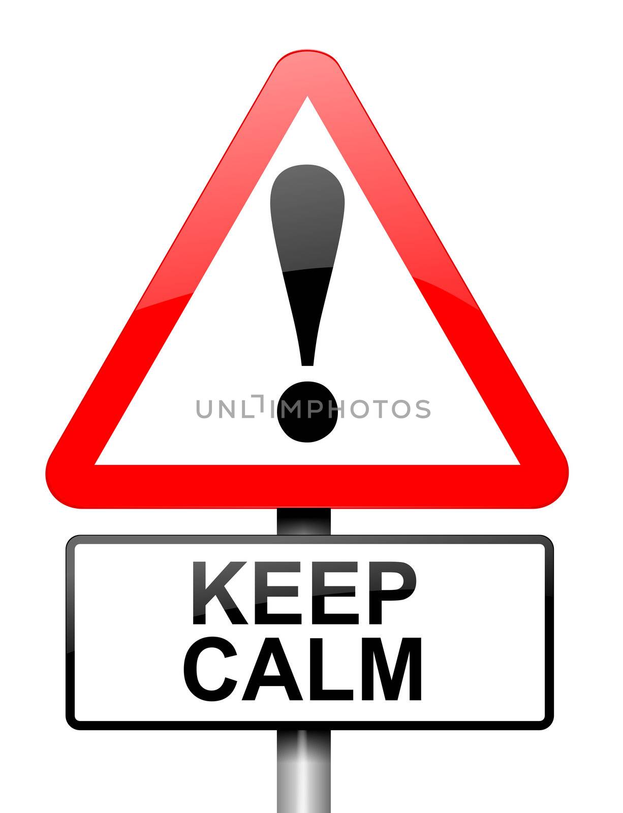 Illustration depicting a red and white triangular warning sign with a keep calm concept. White background.