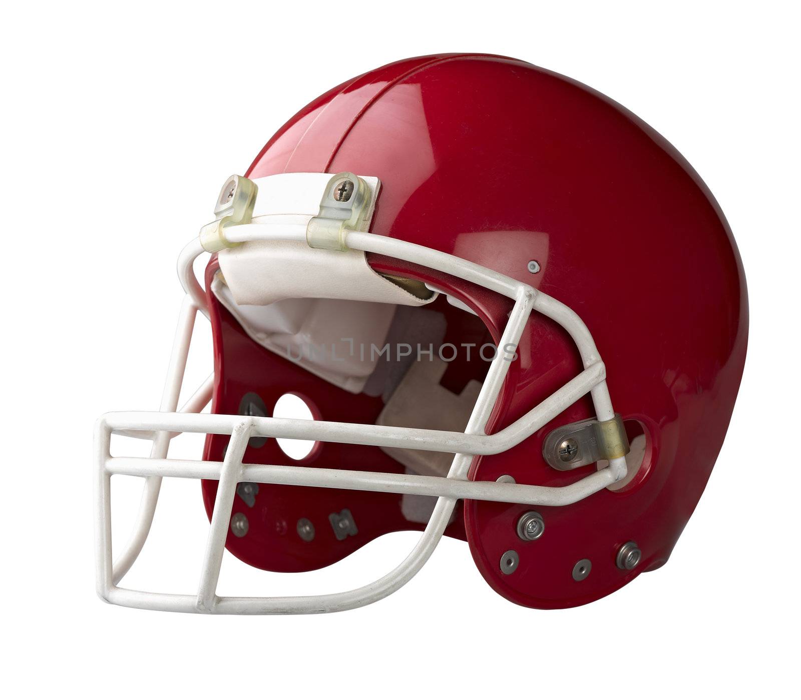 Red American football helmet isolated on a white background with by pbombaert