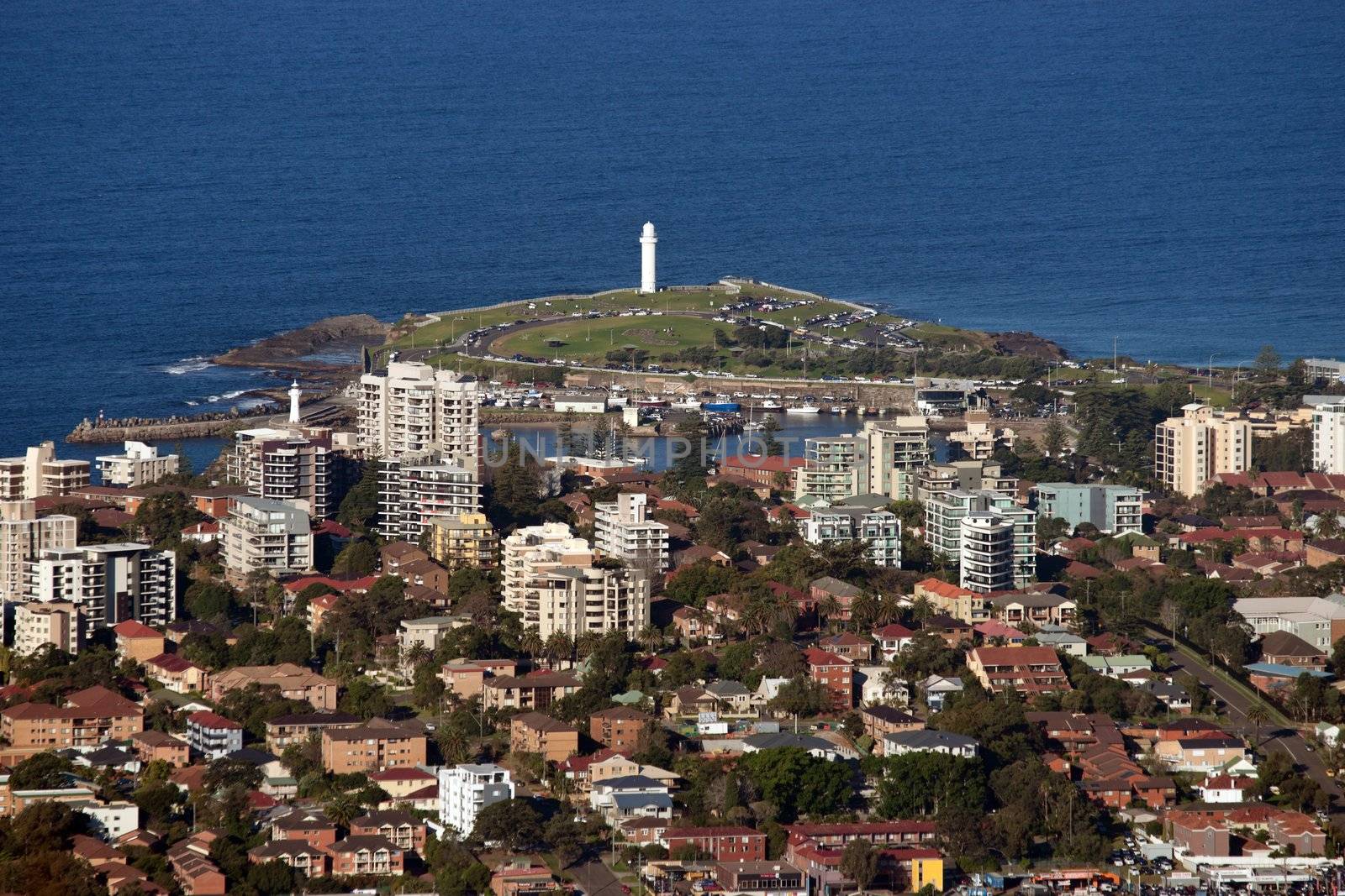 looking down onto wollongong city and suburbs