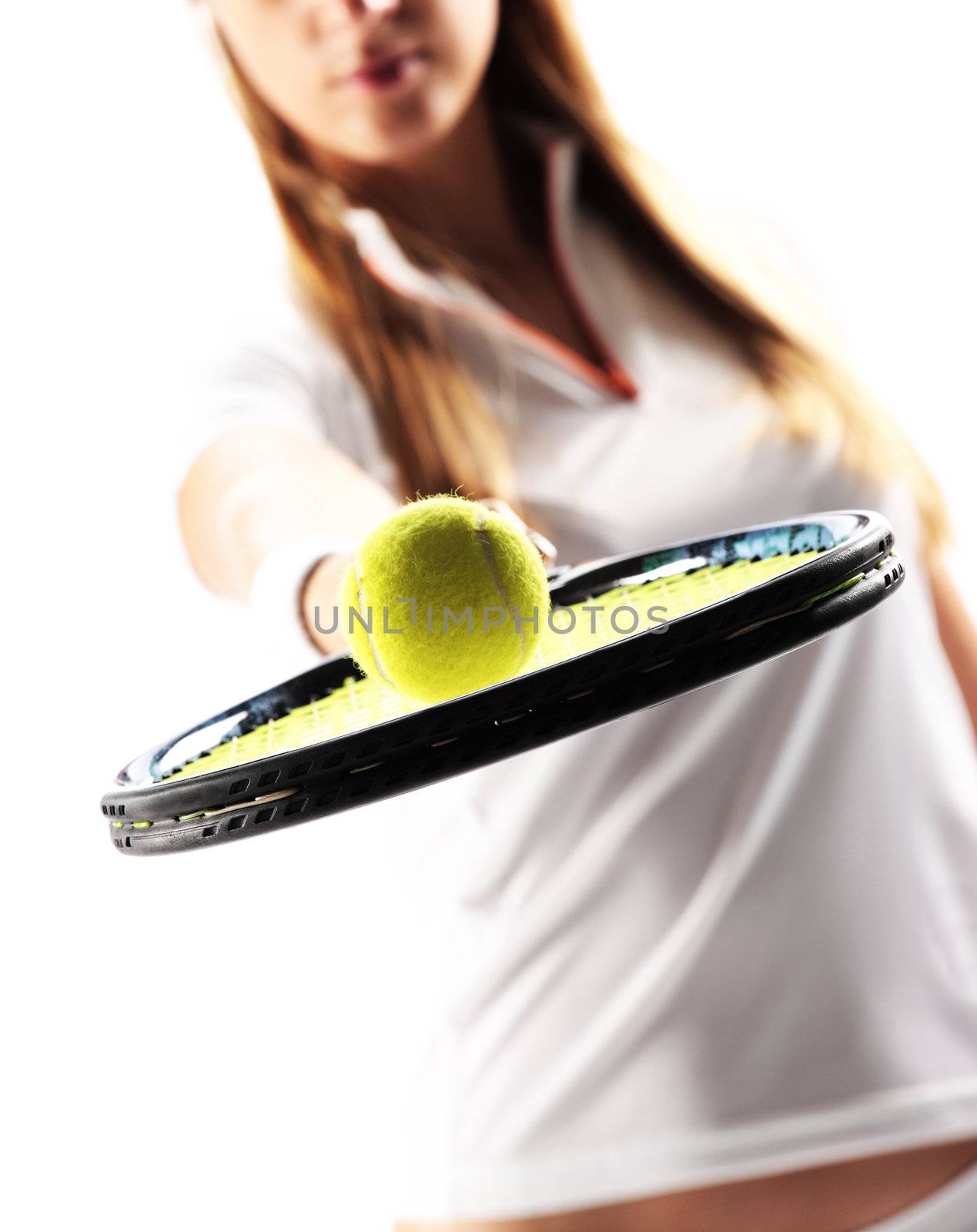 Female Tennis Player on white background