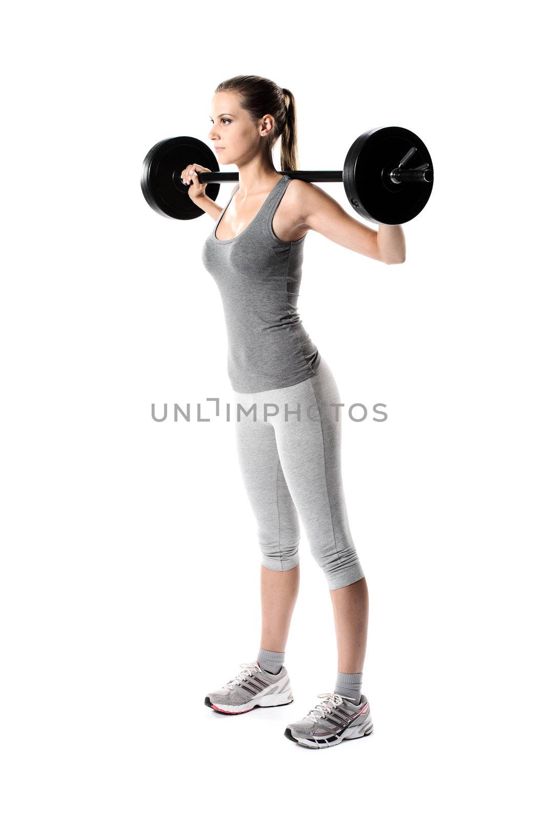 young woman weight training