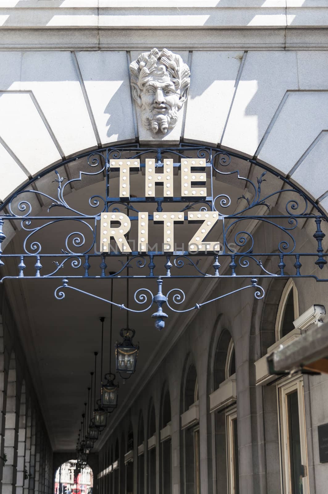 LONDON, UK - APRIL 30: Details of the Ritz hotel entrance. April 30, 2012 in London. The luxury hotel dates back from 1905.