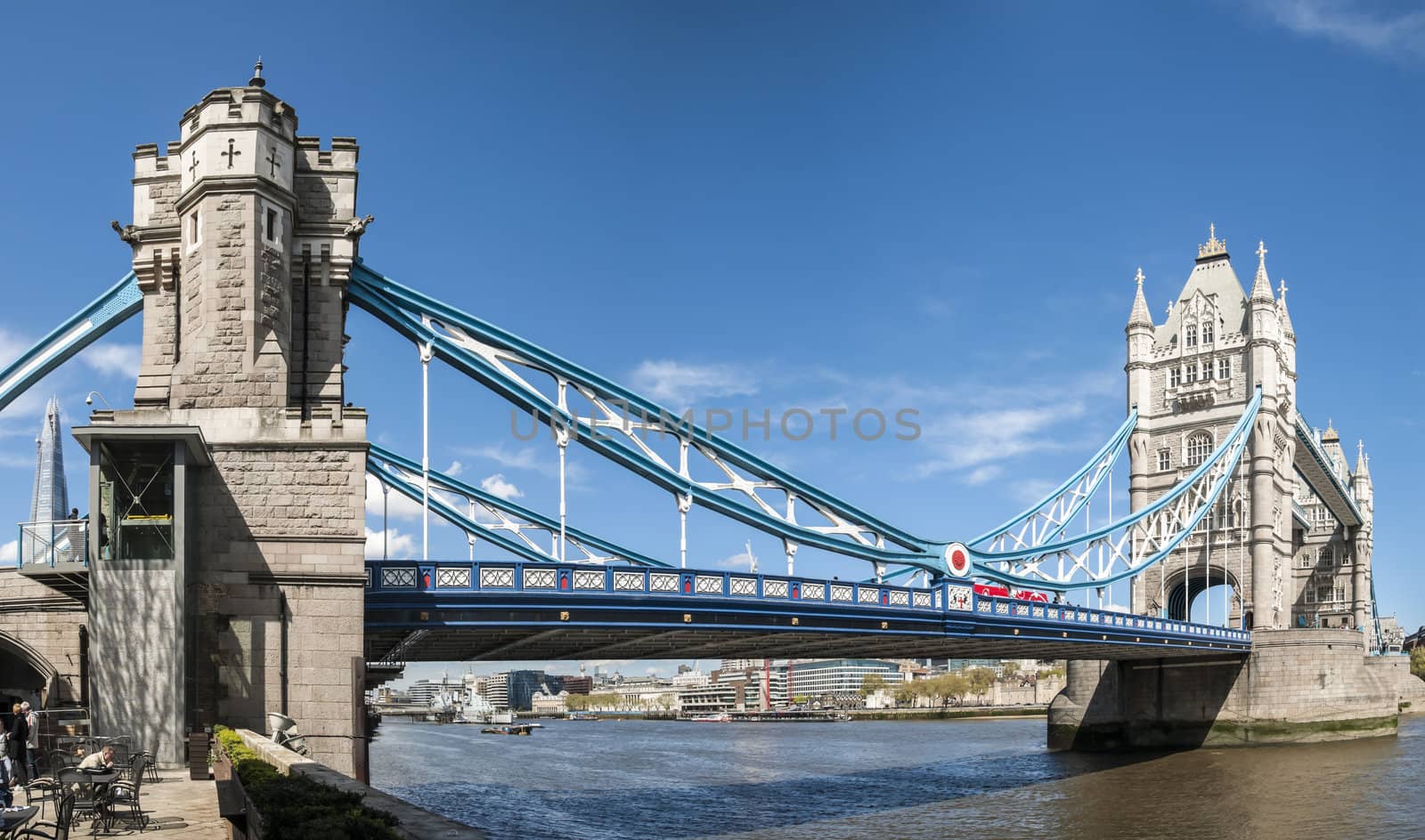 LONDON, UK - APRIL 30: Panoramic shot of Tower Bridge. April 30, 2012 in London. The iconic bridge was completed in 1894.