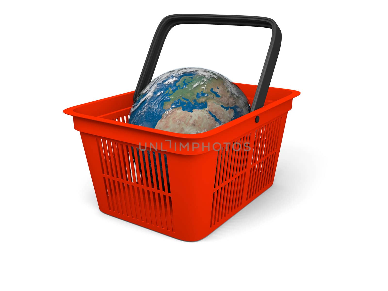 Illustration of small Earth in red plastic shopping basket