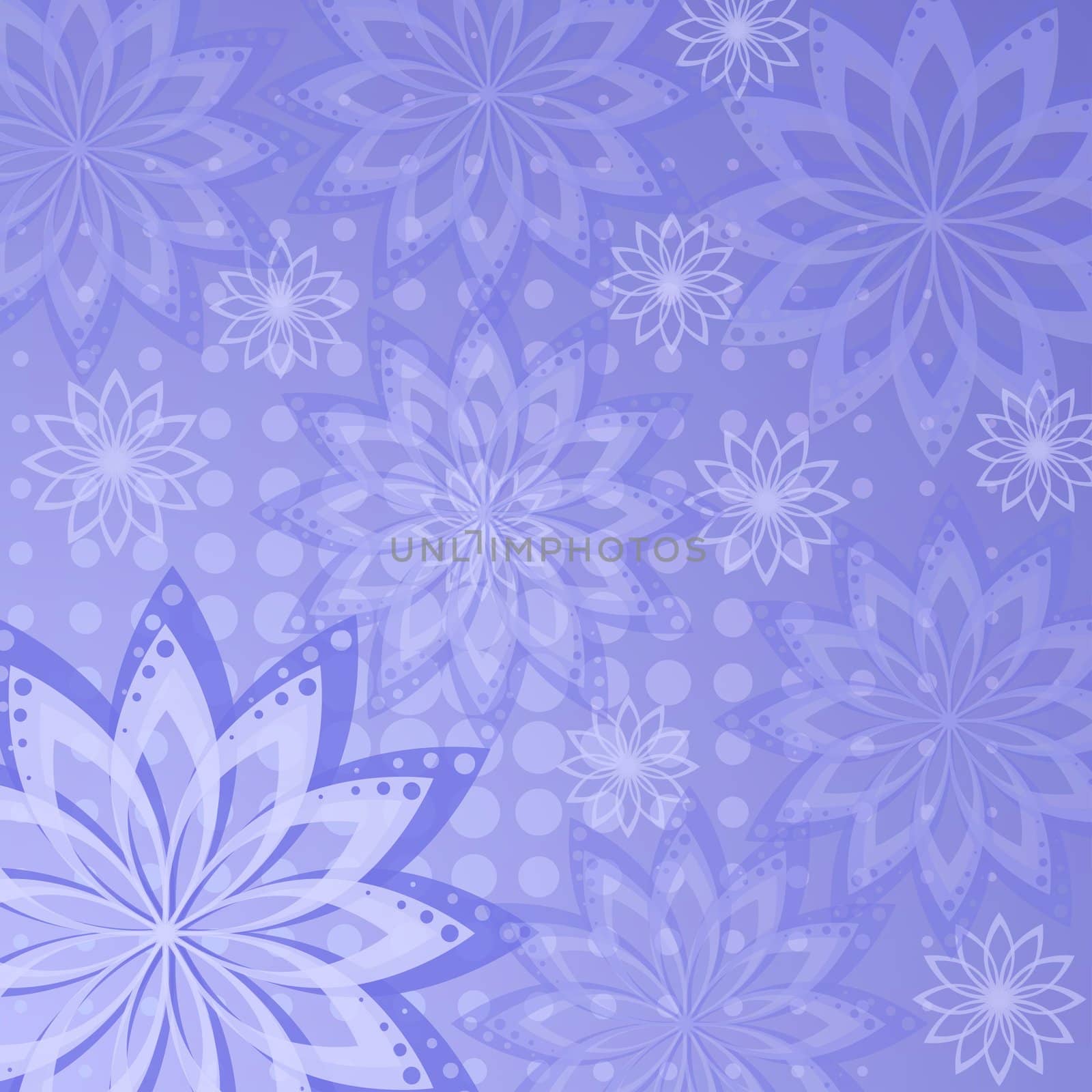 Abstract floral violet background with white flowers contours