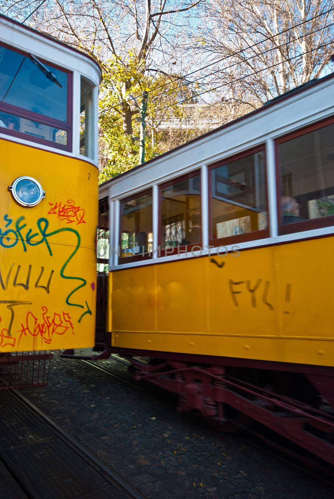 one of the old yelloe trams in Lisbon