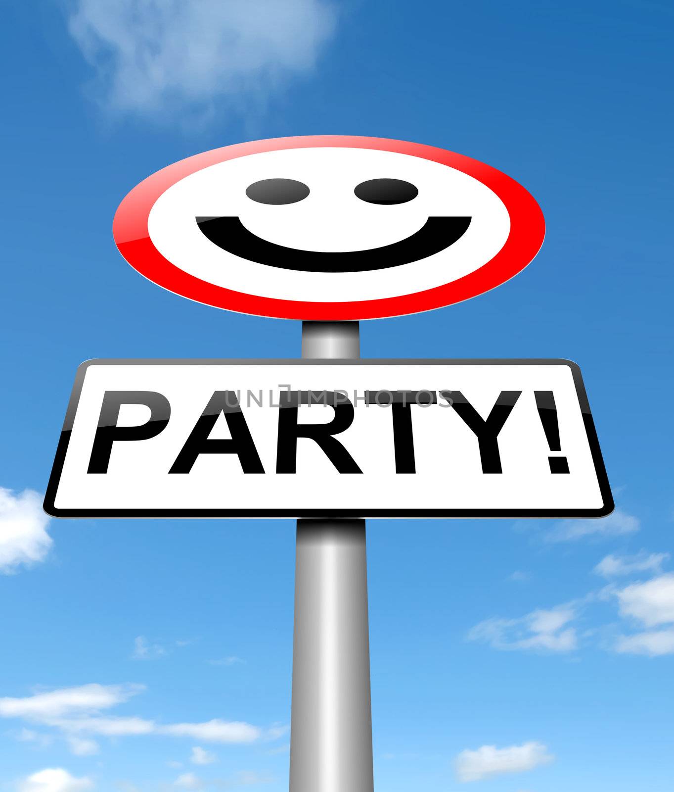 Illustration depicting a road sign with a party concept.
