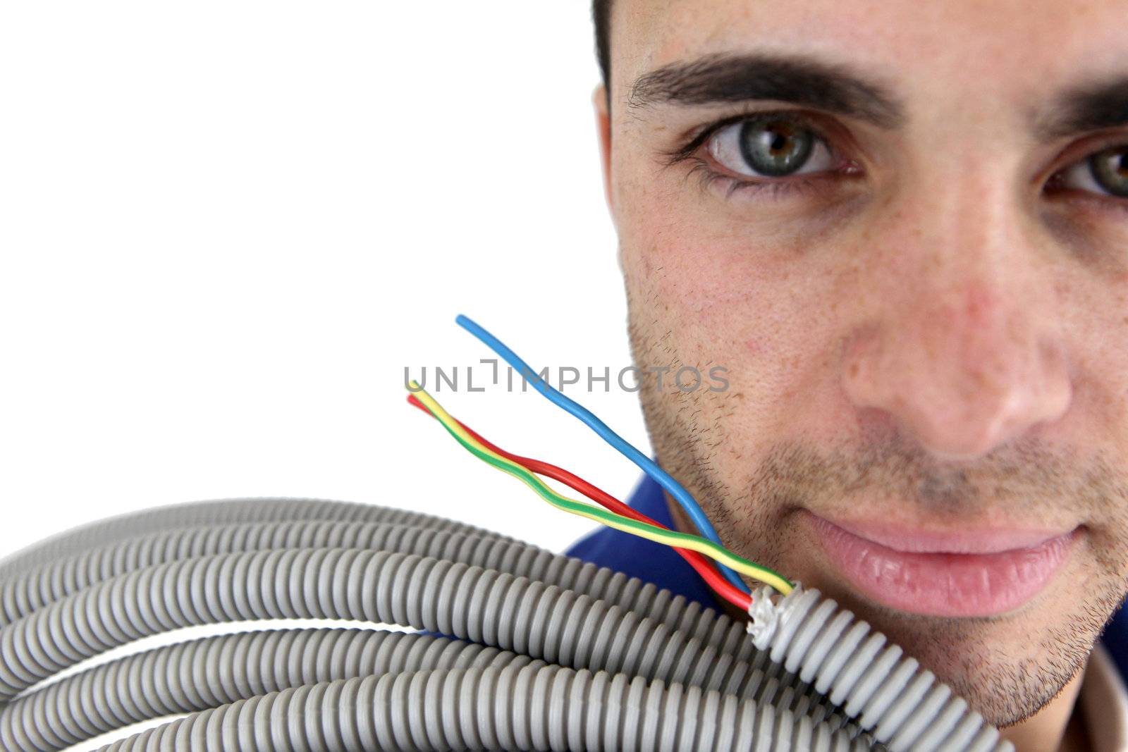 Electrician with conduit