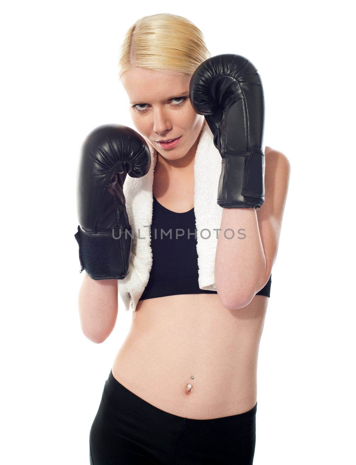 Caucasian girl in a defence pose by stockyimages