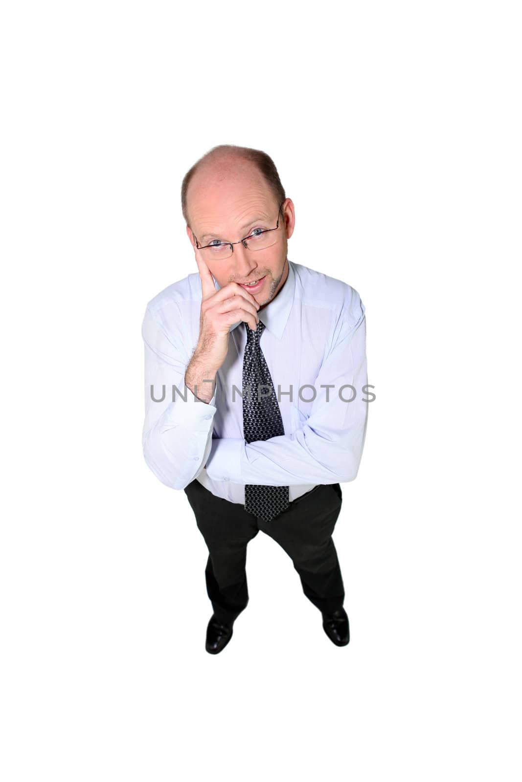 Bald businessman wearing glasses