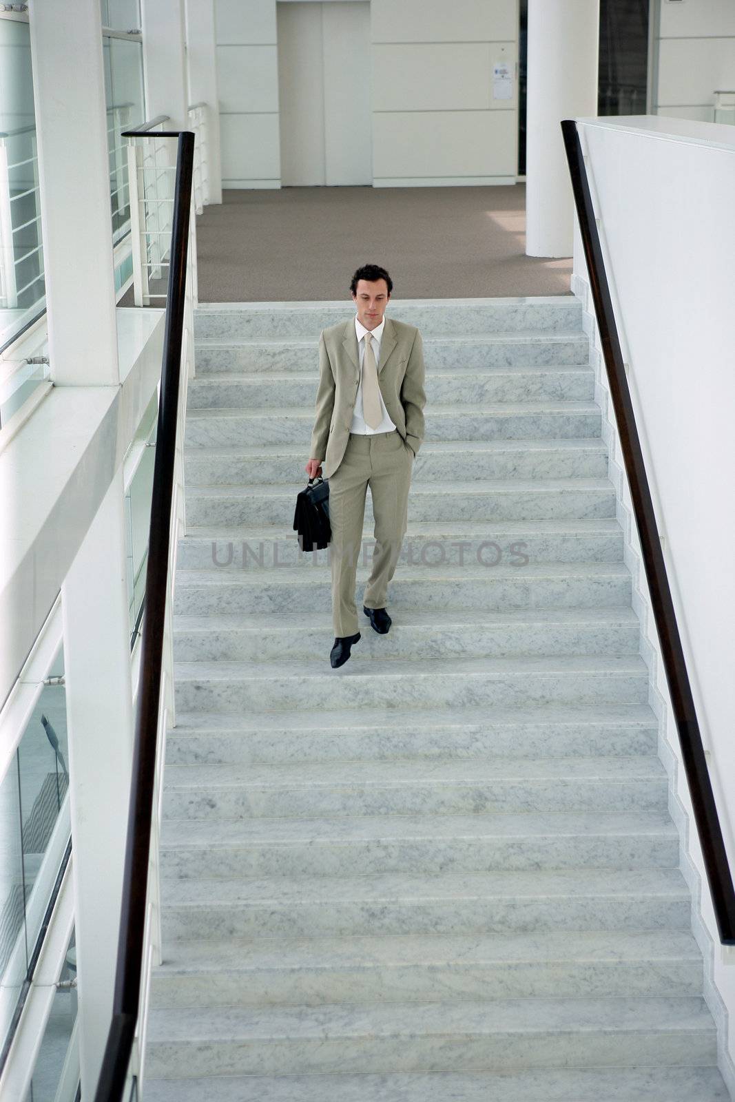 Man walking down stairs