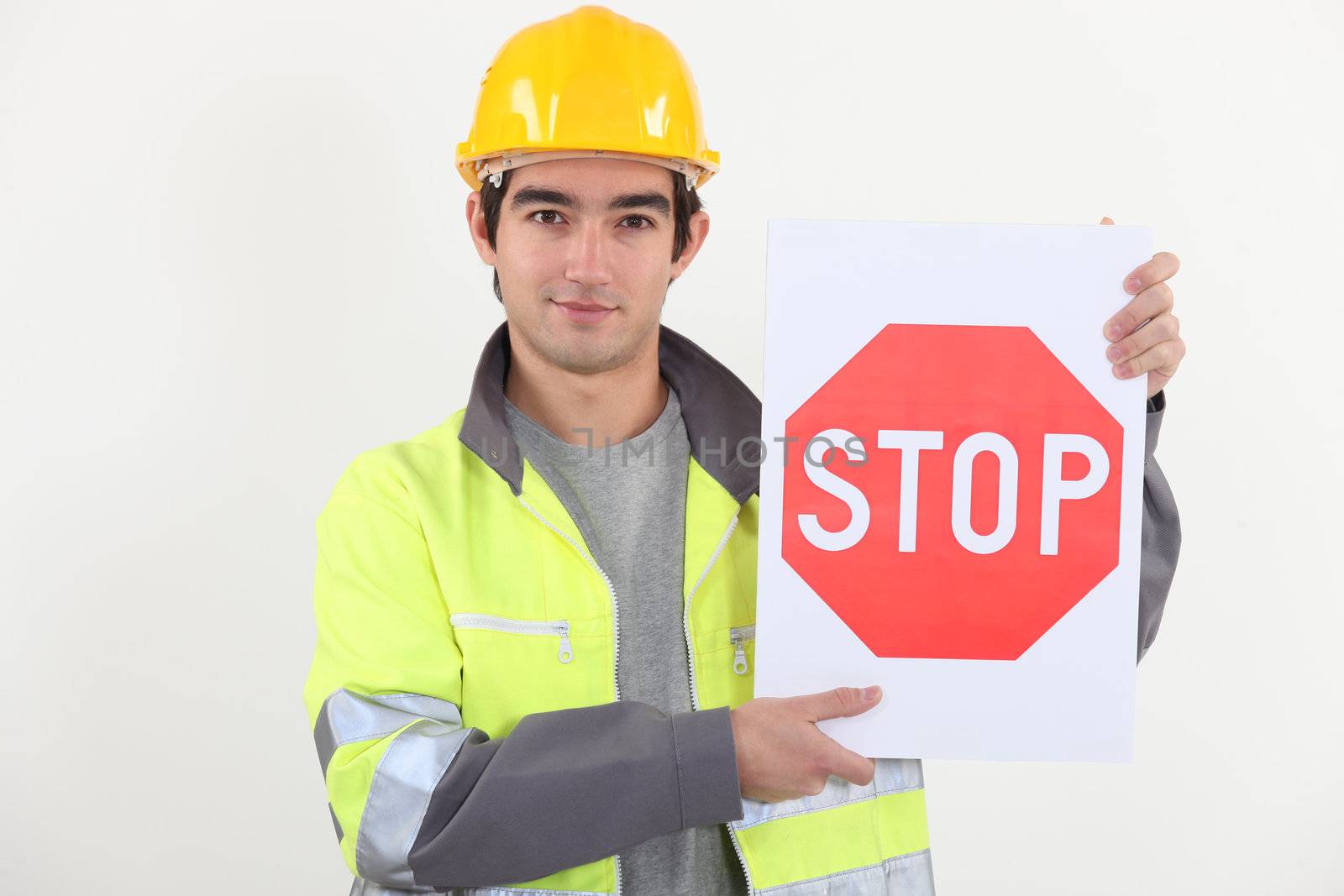 Worker with stop sign