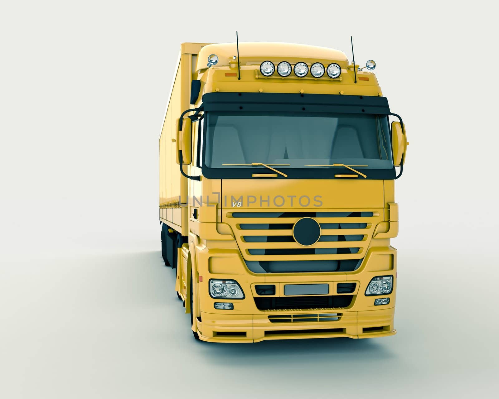 Truck on a light background, with shadows. Front view