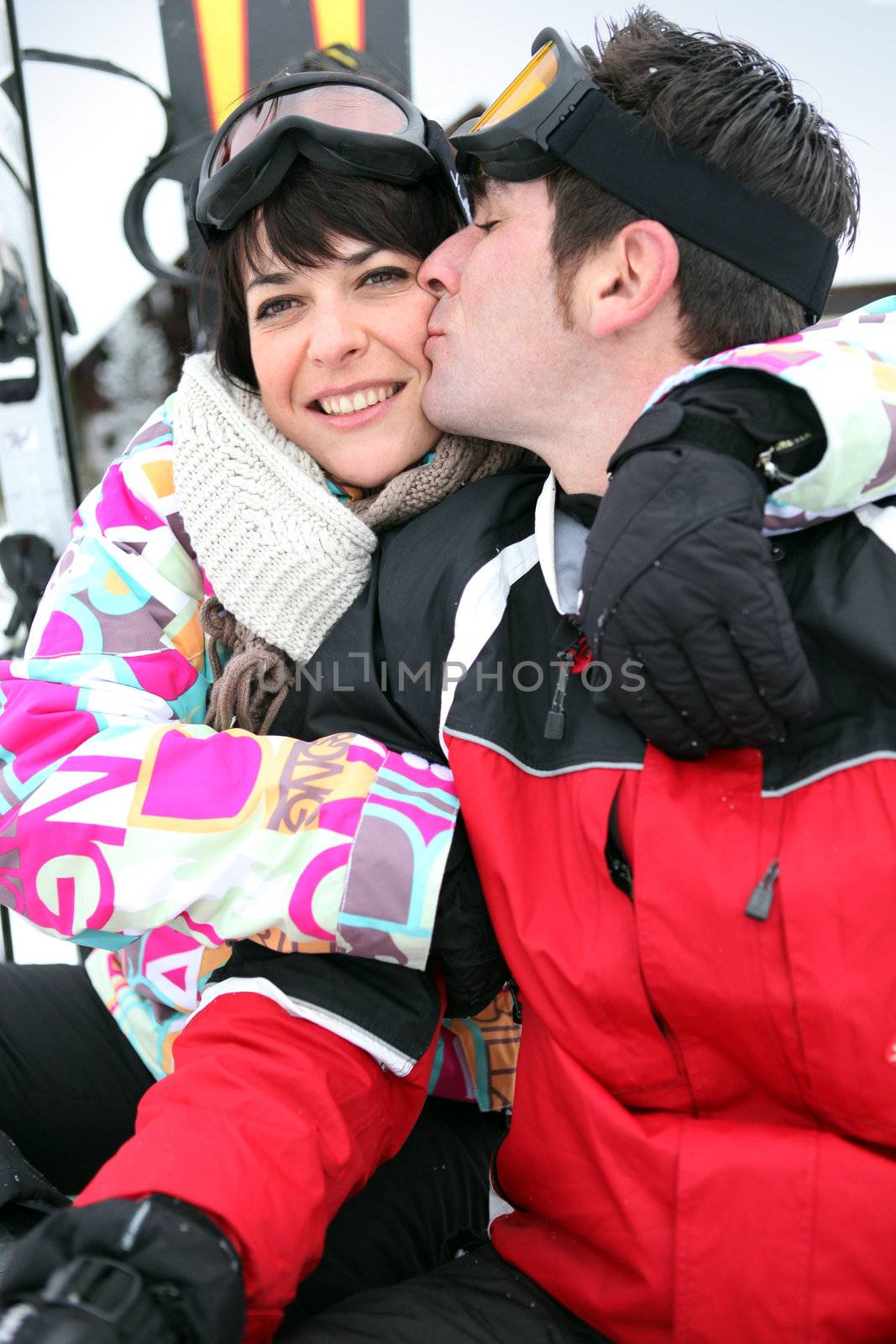 Couple on a romantic skiing holiday