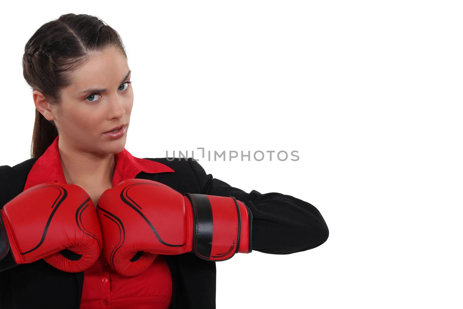 brunette with boxing gloves