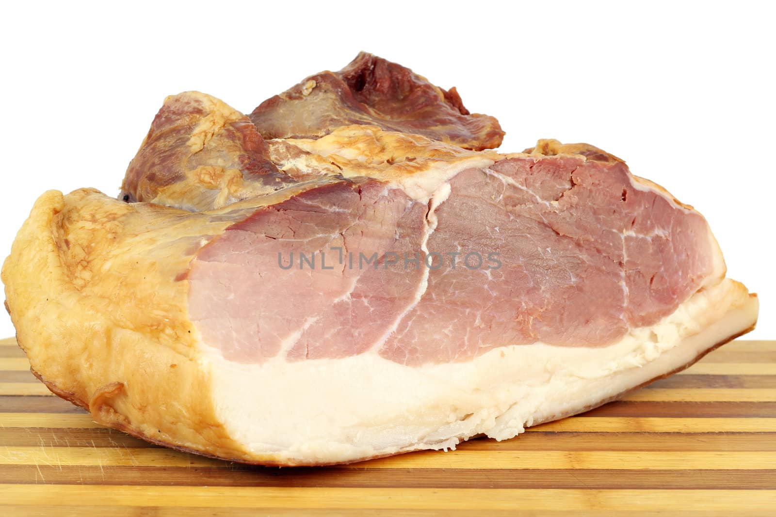 delicious smoked ham on white background