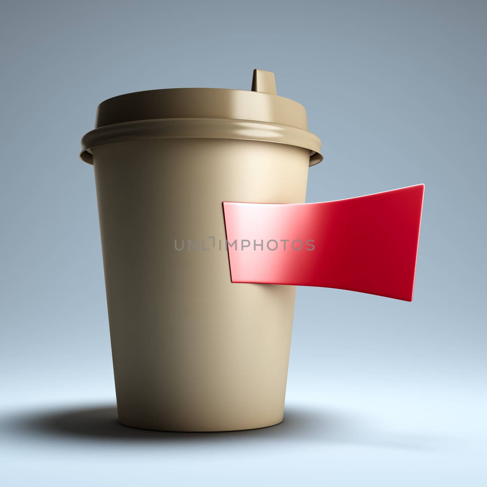 Coffee paper cup with sticker. A 3d illustration blank template layout of paper cup with information sticker.