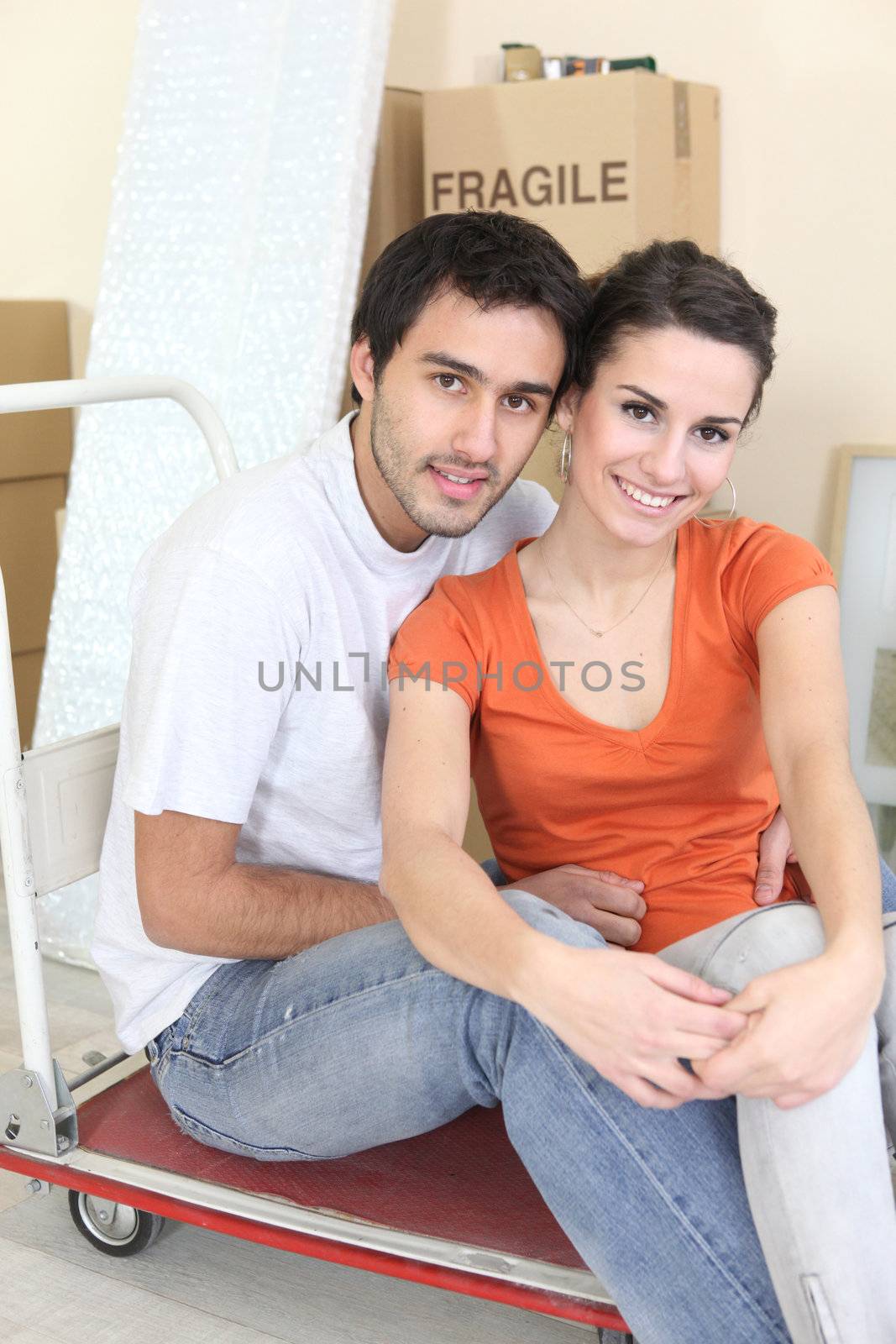 Couple sat on trolley