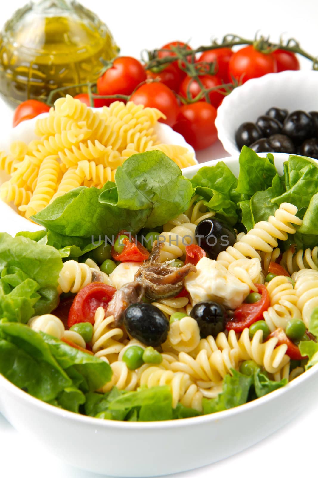 a dish with pasta salad