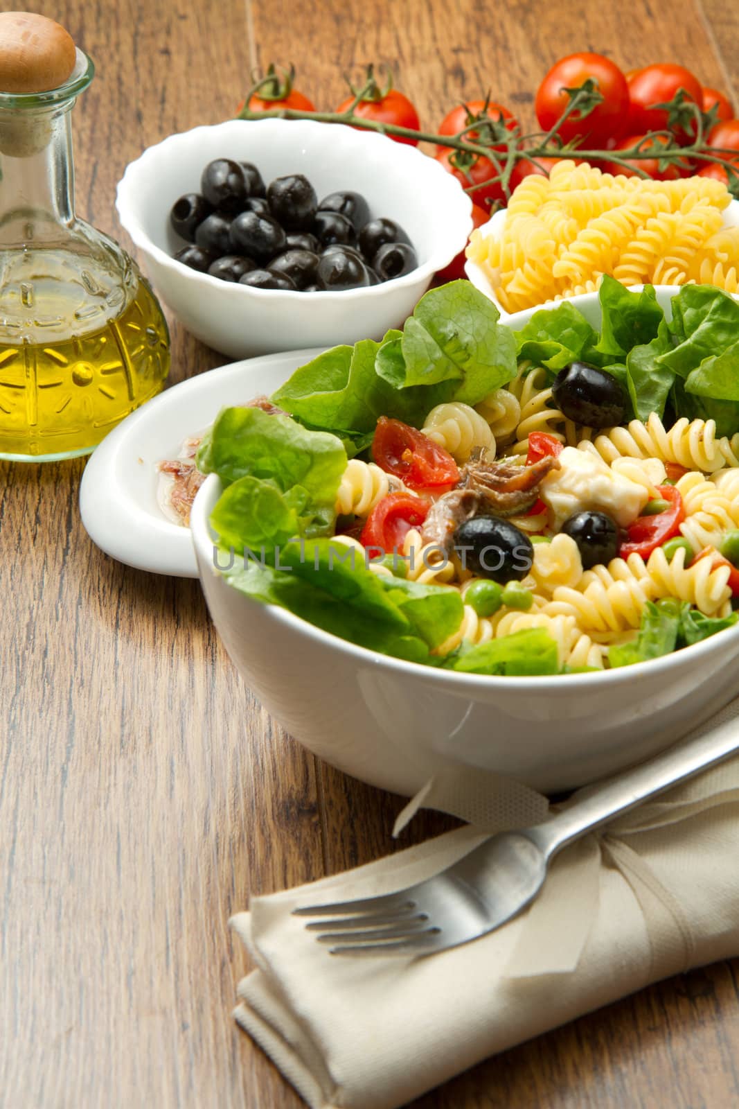 a dish with pasta salad