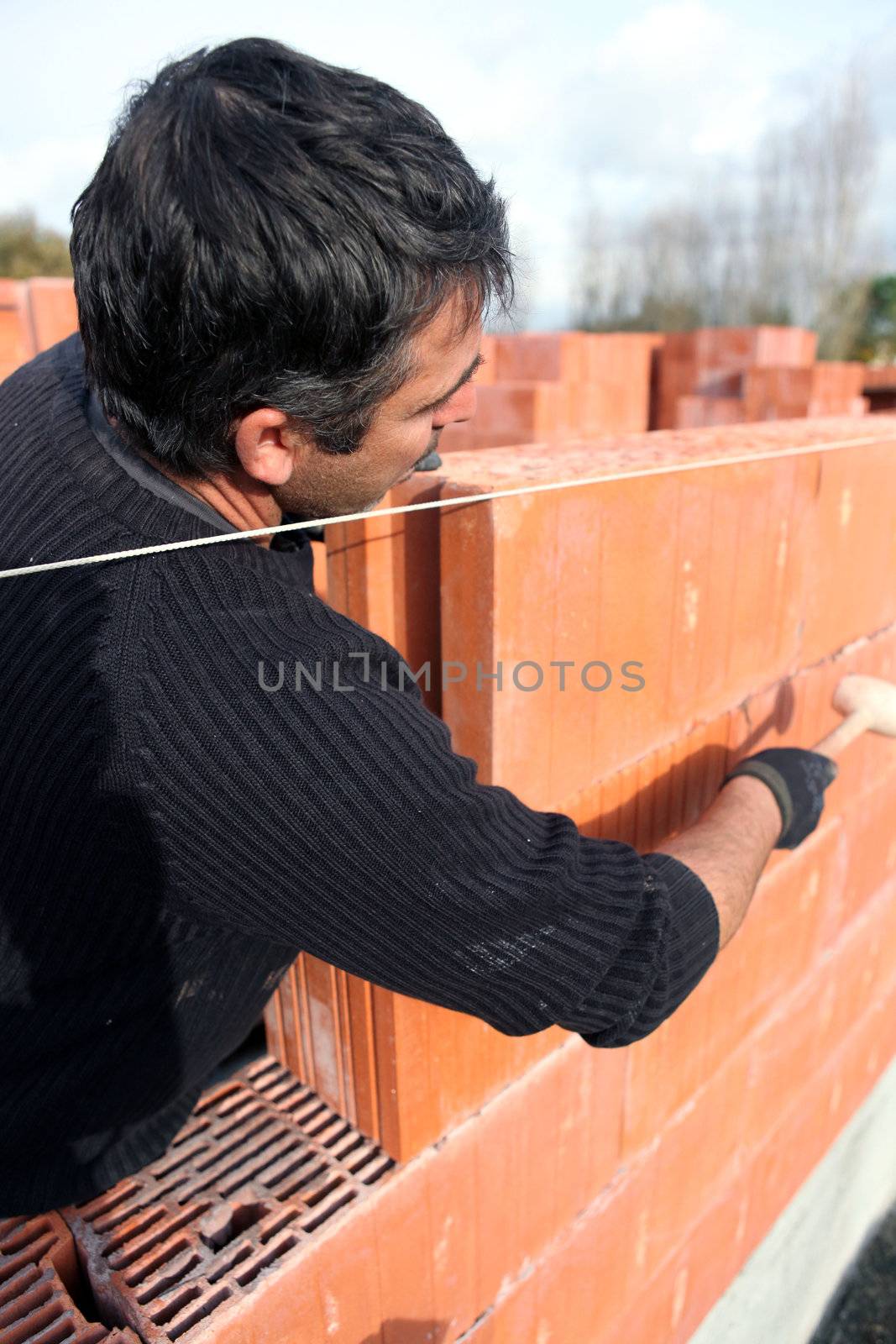Housebuilder laying bricks by phovoir