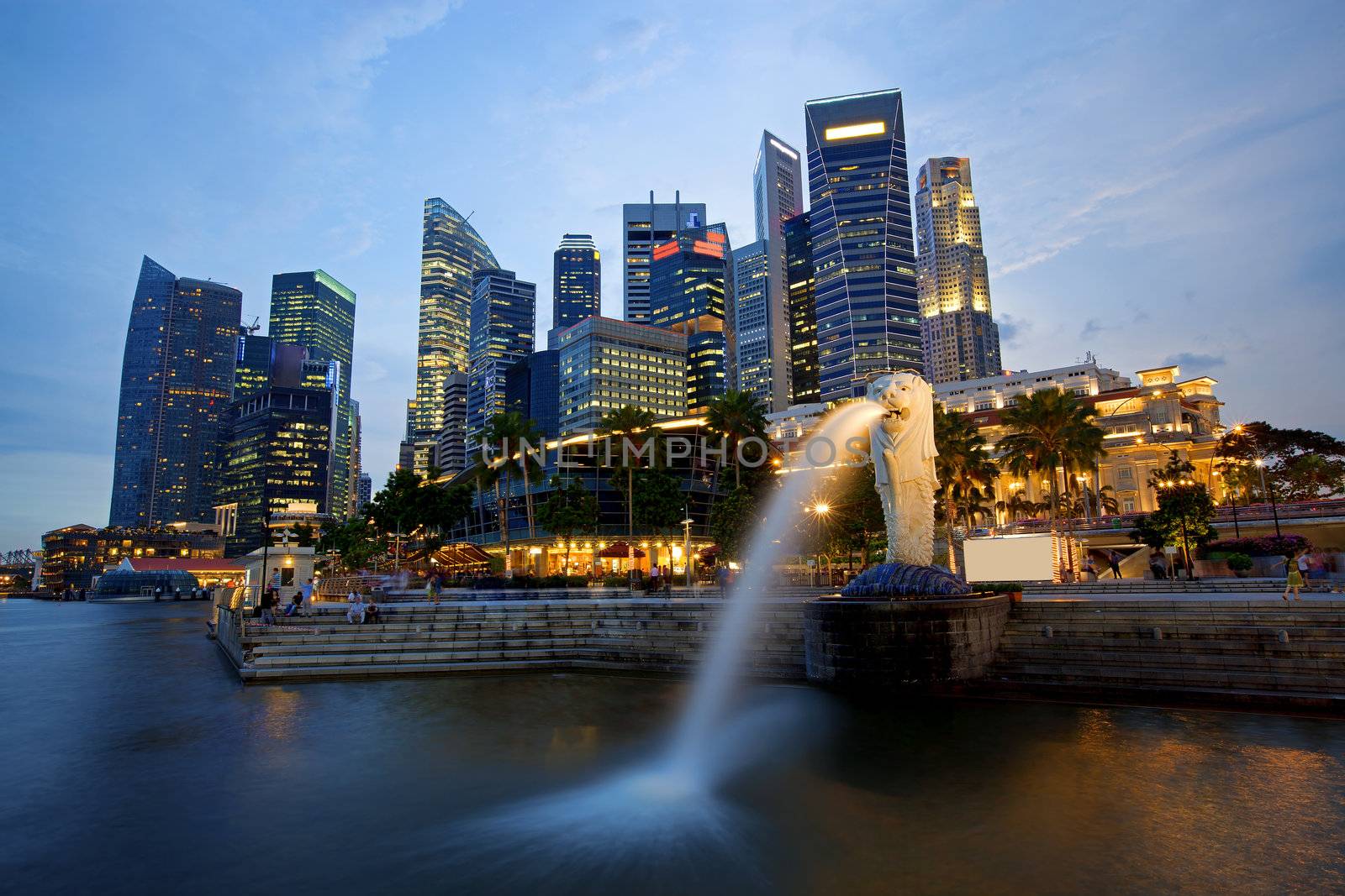 Sunset scene from the financial district,Singapore. From the river.