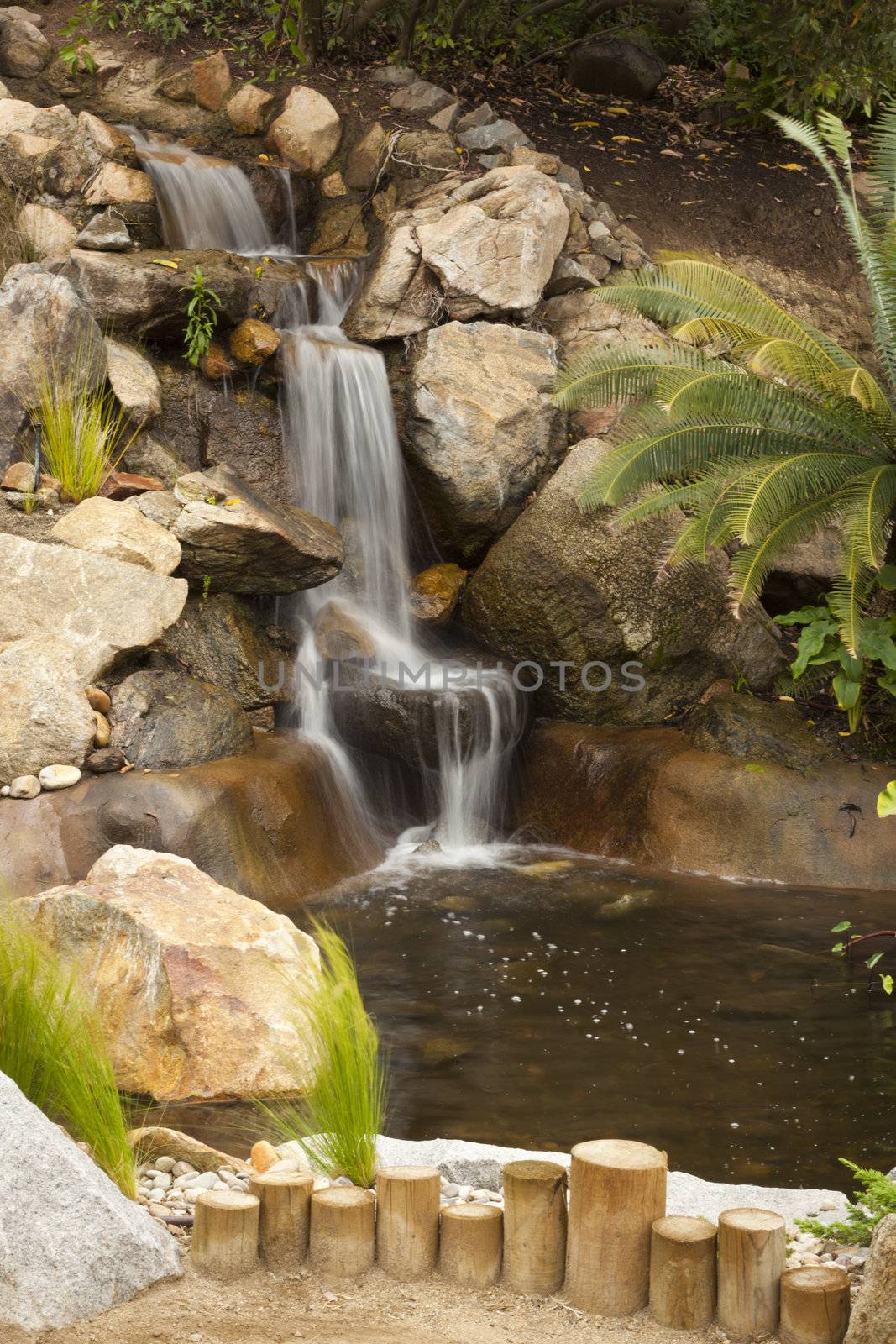 Beautiful Japanese Zen Garden Stream with Time-Lapse Slow Shutter.