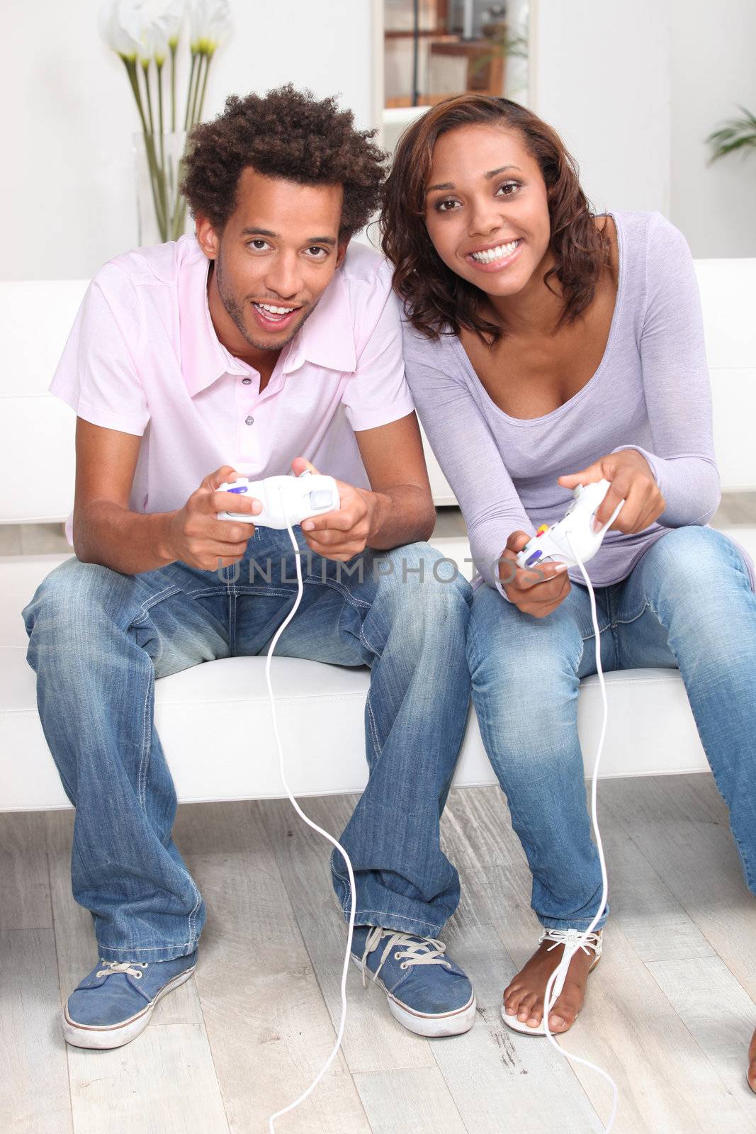 Couple playing computer games