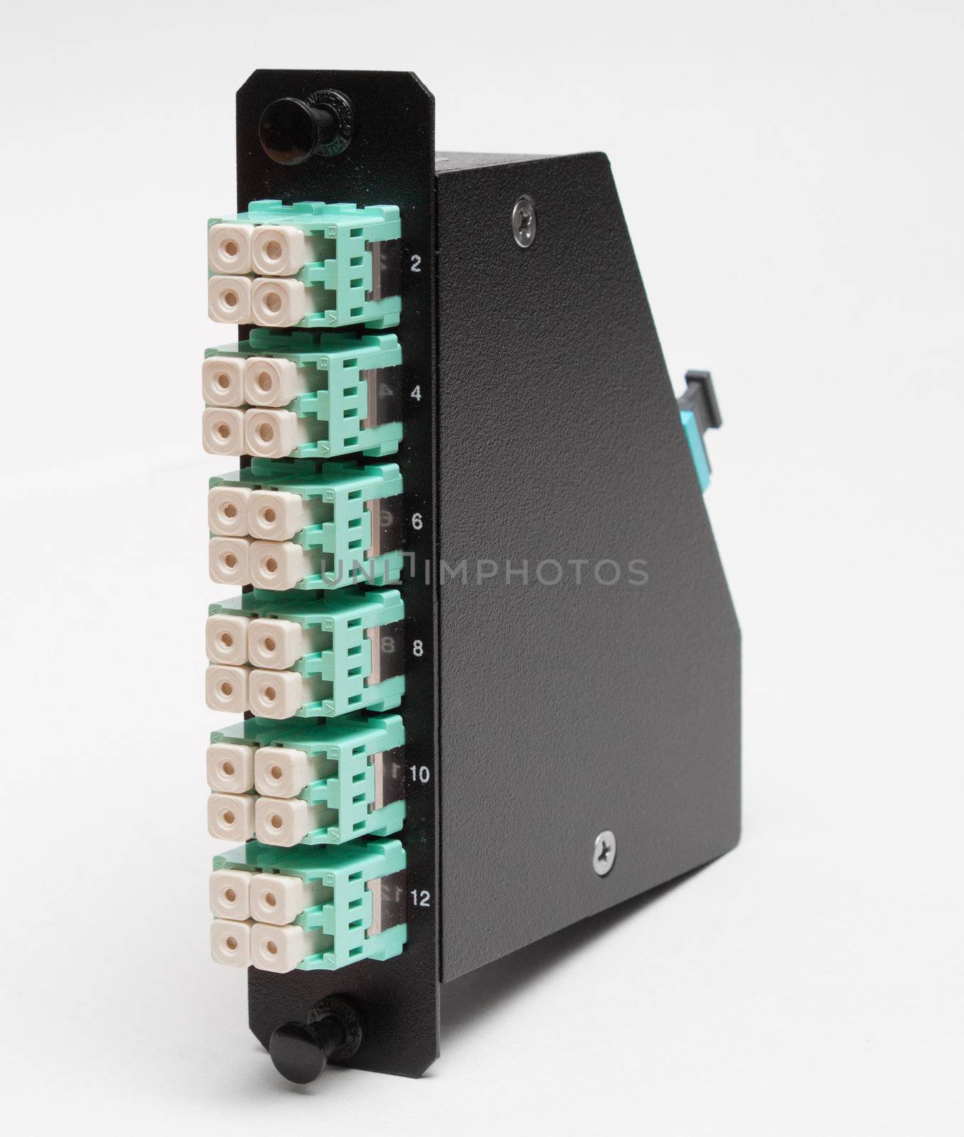 Fiber optic cassette with green singlemode LC connectors