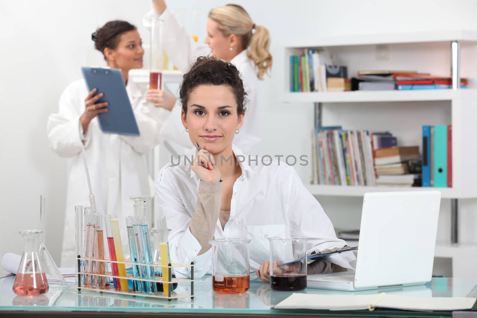 Girls in science class