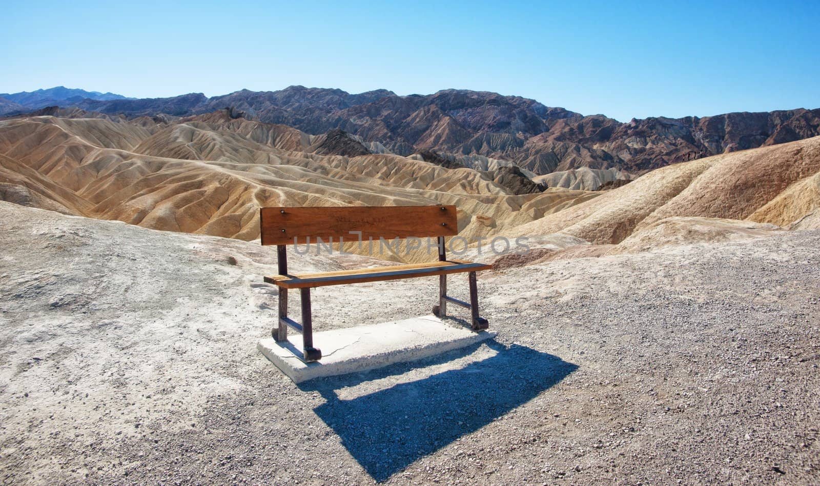 seat at zabrinski point overlooking death valley