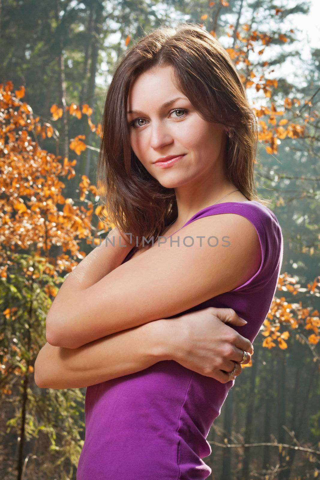 A young Czech woman in a little wood of Moravia.