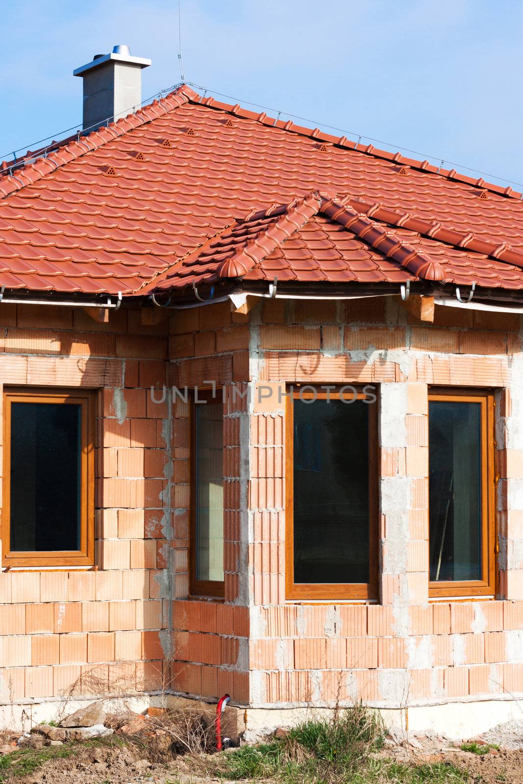 Roof and walls structure of house in construction