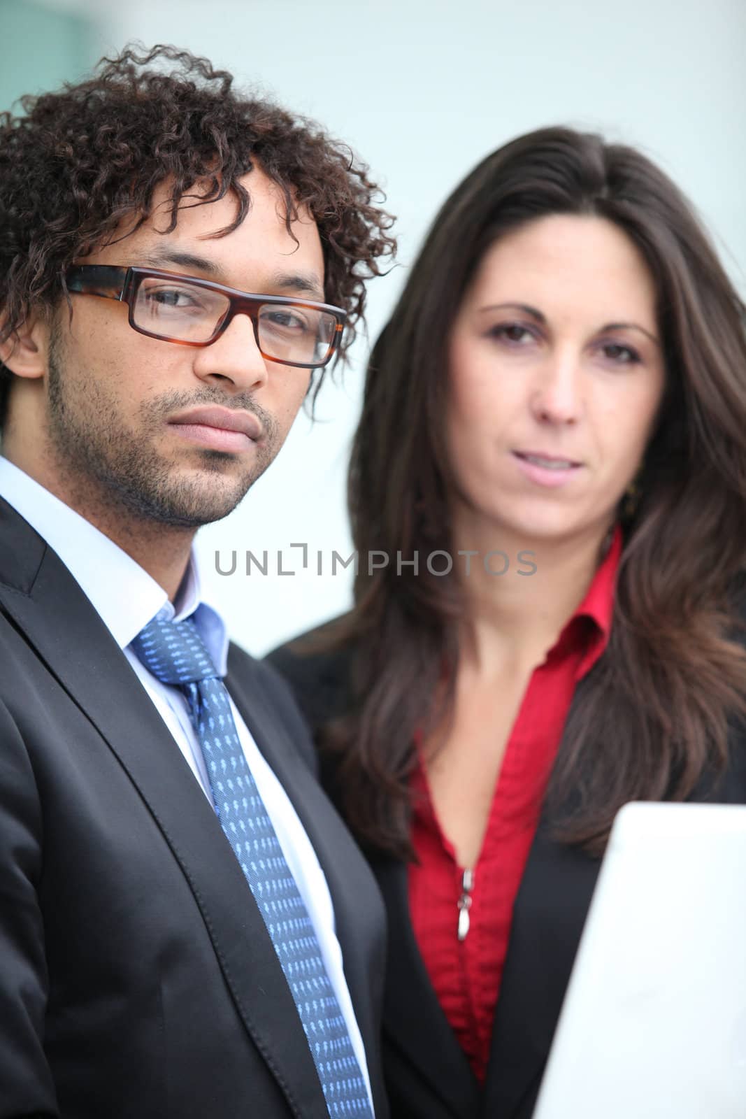 Male and female business duo