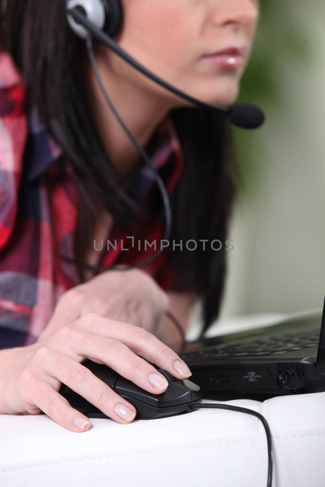 Woman using a voip service