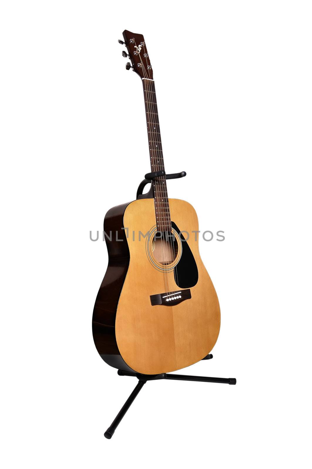acoustic guitar stand on a white background