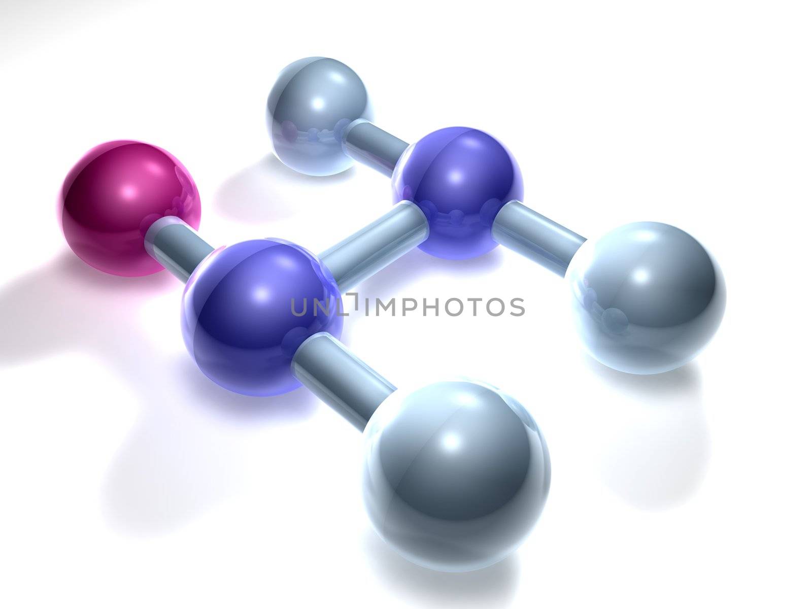 3D rendering of a PVC Molecule. 
A common form of plastic.
H (Hydrogen) = Light Blue
C (Carbon) = Dark Blue
Cl (Chlorid) = Purple
