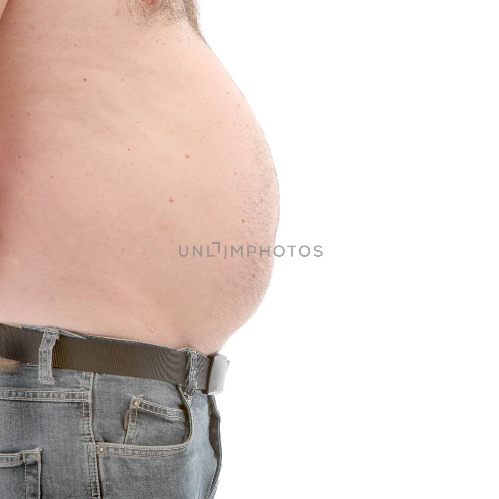Fat belly of a man - side view with space for text