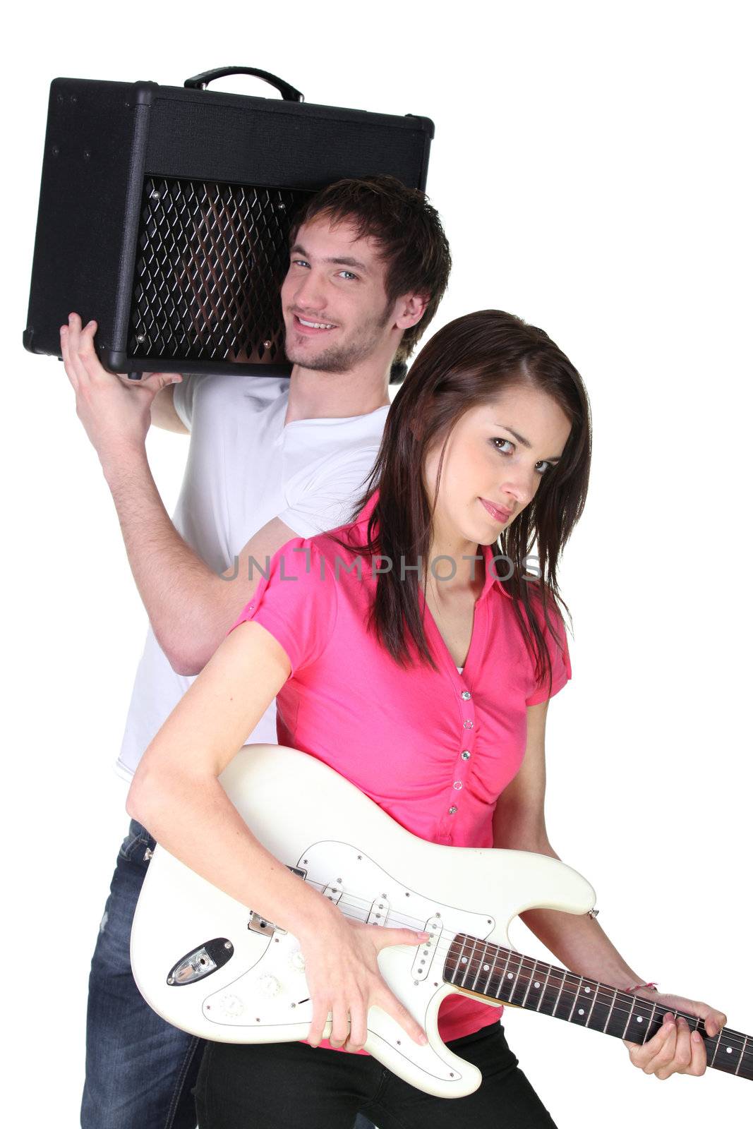 boy and girl in a music band by phovoir