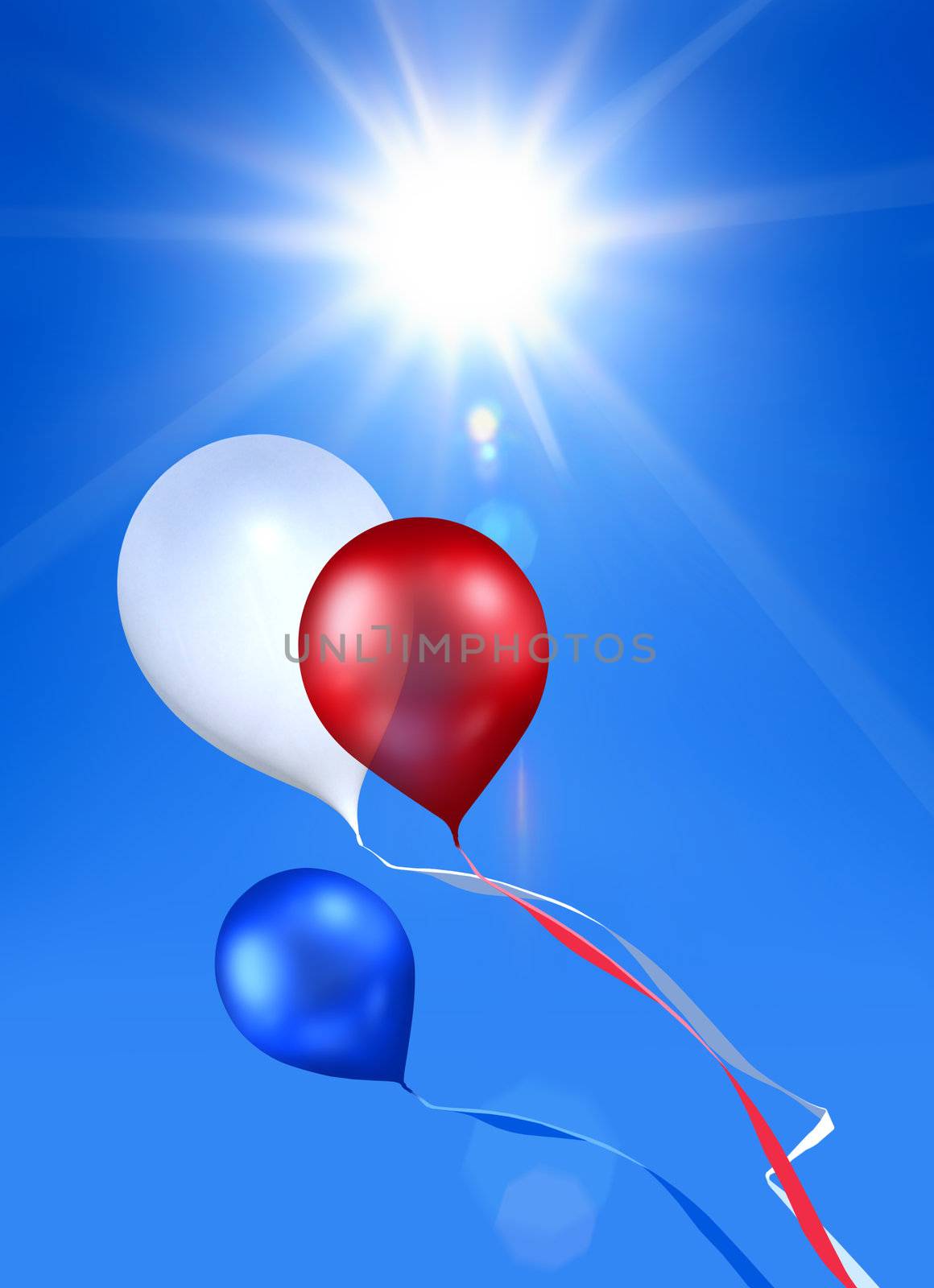toy balloon soaring in the blue sky under shining sun