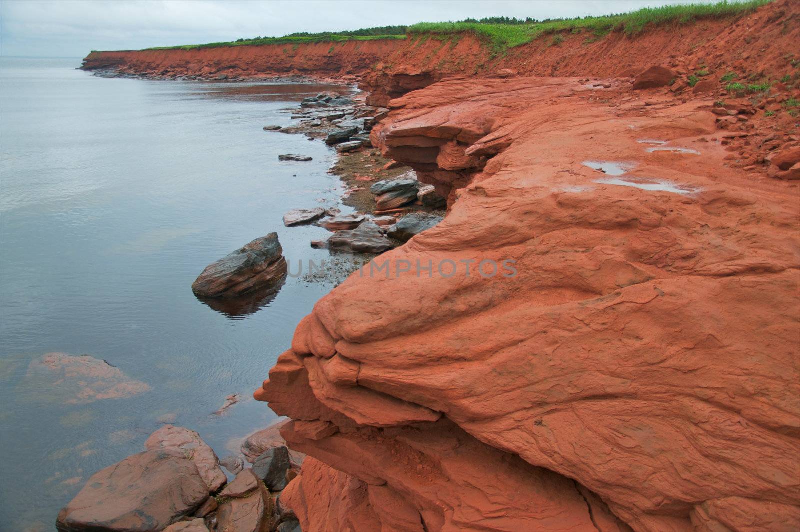 These red cliffs edge the Gulf of St. Lawrence near Cavendish, PEI, Canada.