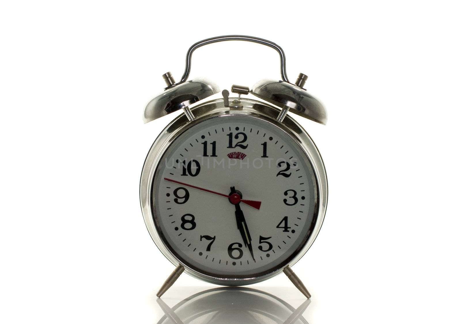 metal clock on isolated white