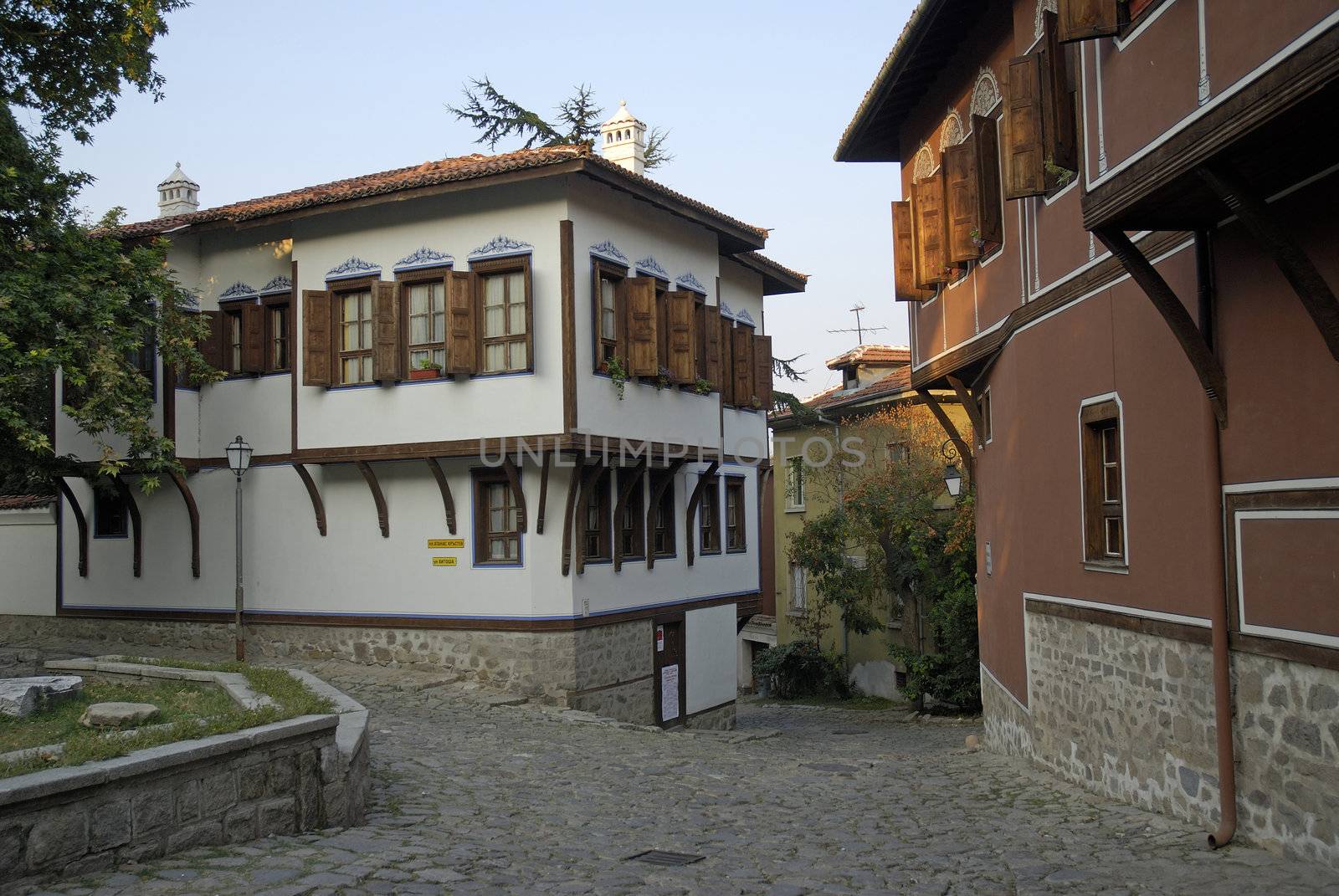 cobbled street in plovdiv old town bulgaria